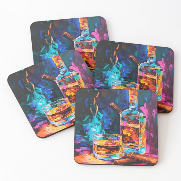 Item preview, Impasto Nocturne- Whiskey and Cigar Soiree in a Vivid Dance of Colors Generative AI designed and sold by OlfactoART Studio.