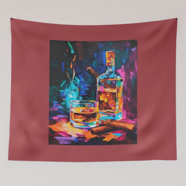 Item preview, Impasto Nocturne- Whiskey and Cigar Soiree in a Vivid Dance of Colors Generative AI designed and sold by OlfactoART Studio.