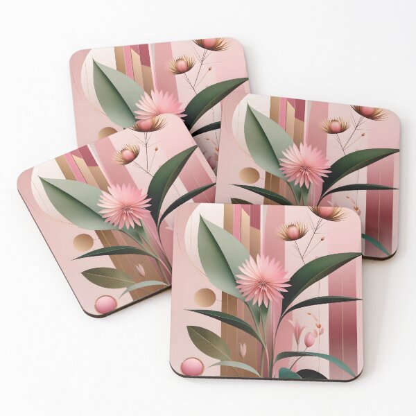 Item preview, Mid Century Botanical Retro Geometric Leaves  Florals Pink, Green  designed and sold by Prints and Lifestyle.