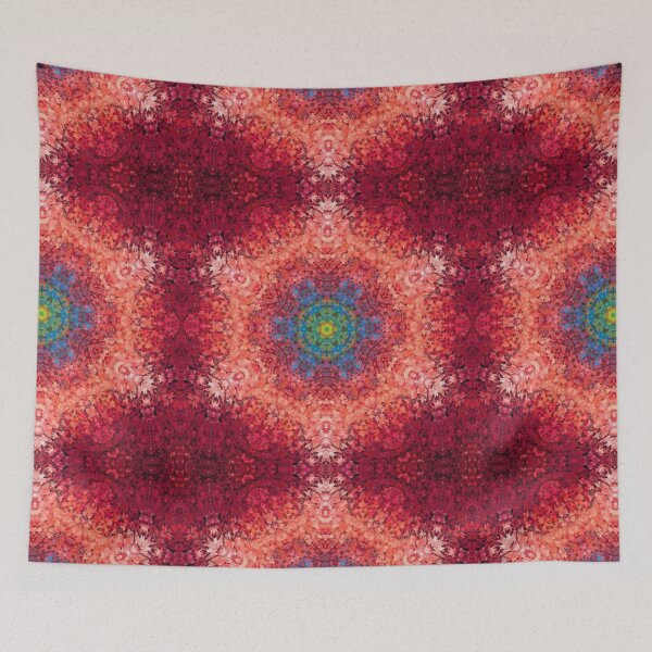 Artikelvorschau, Digitales Mandala Orange, Blau und Rot entworfen und verkauft von WormholeOrbital.