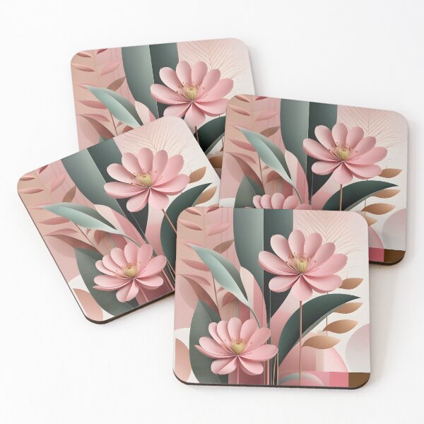 Item preview, Mid Century Botanical Retro Geometric Leaves  Florals  Pink, Green  designed and sold by Prints and Lifestyle.
