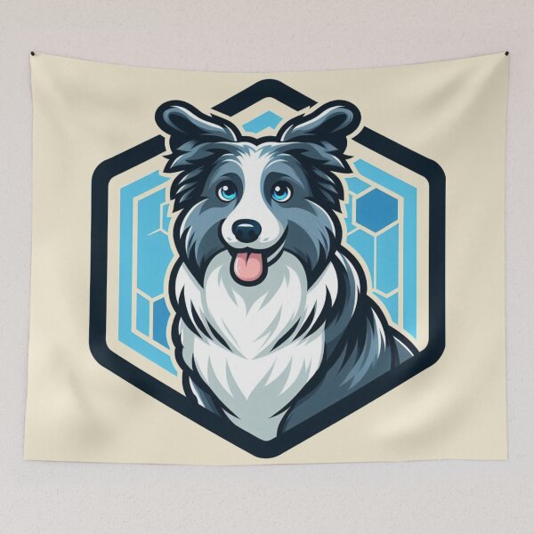 Item preview, Border Collie Blue Merle Herding Dog Cartoon Illustration Smiling designed and sold by CoffeeIsATrip.