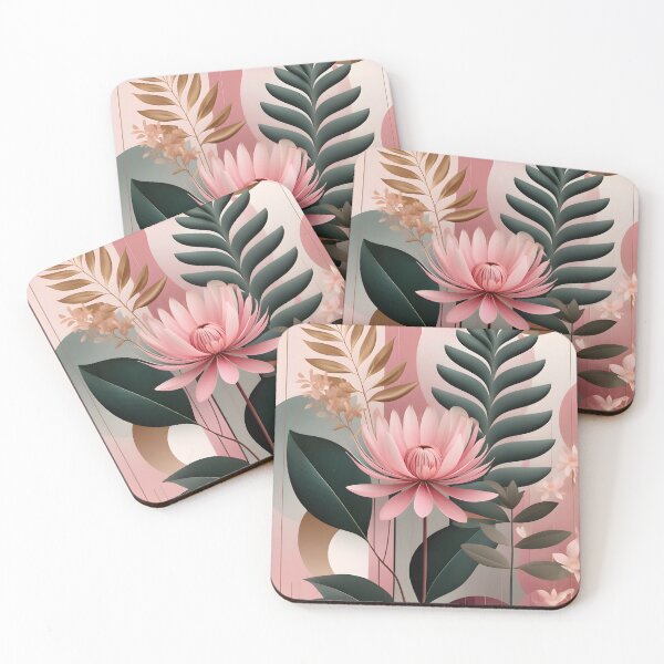 Item preview, Mid Century Botanical Retro Geometric Leaves  Florals  IPink, Green  designed and sold by Prints and Lifestyle.