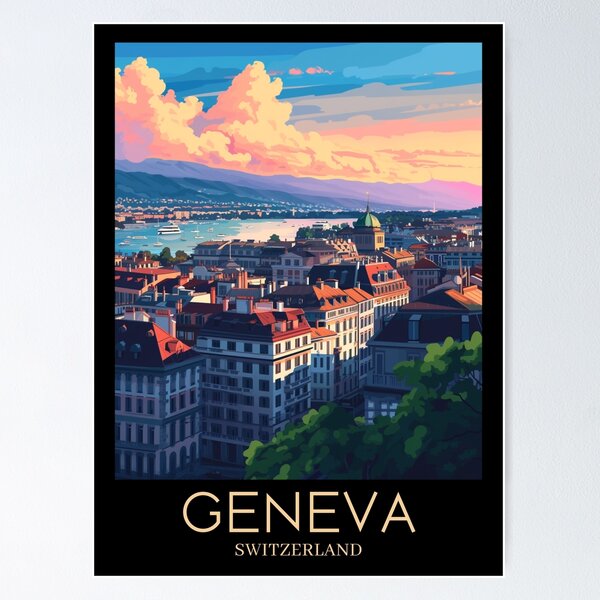 Item preview, A Pop Art Travel Print of Geneva - Switzerland  designed and sold by StudioRedKoala.