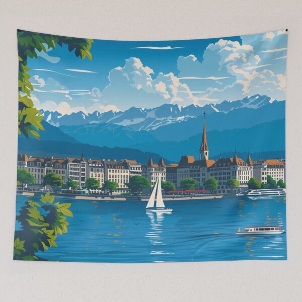 Item preview, A Pop Art Travel Print of Geneva - Switzerland  designed and sold by StudioRedKoala.