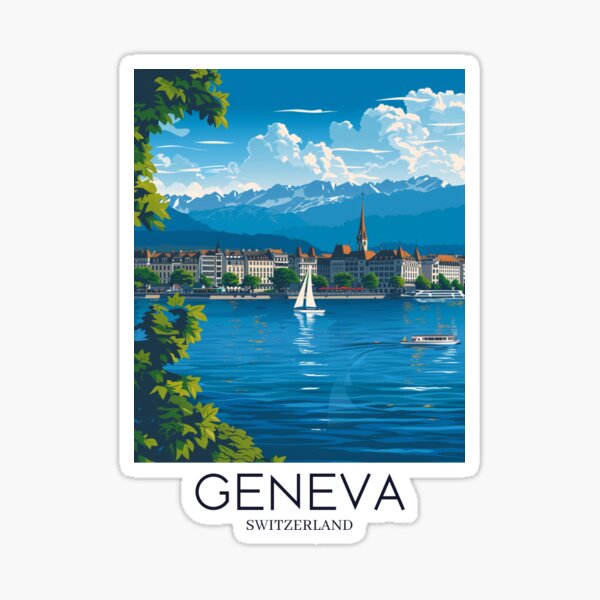Item preview, A Pop Art Travel Print of Geneva - Switzerland  designed and sold by StudioRedKoala.