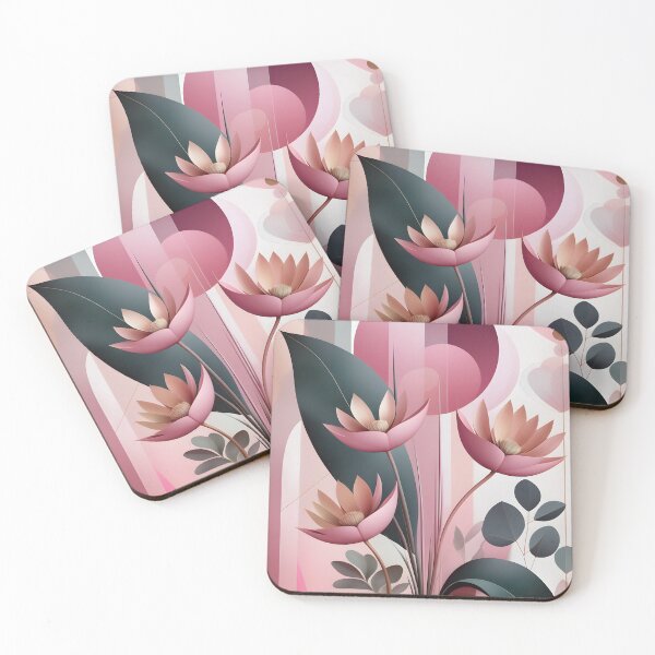 Item preview, Mid Century Botanical Retro Geometric Leaves  Florals  Pink, Green  designed and sold by Prints and Lifestyle.