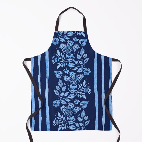 Item preview,  Folk floral watercolor dark blue artificial flowers ethnic flower art designed and sold by Red-Ink.