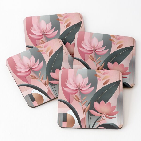 Item preview, Mid Century Botanical Retro Geometric Leaves  Florals  Pink, Green  designed and sold by Prints and Lifestyle.