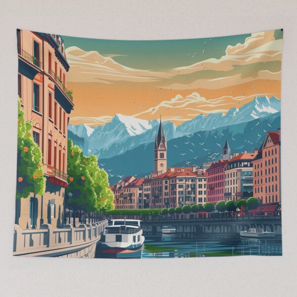 Item preview, A Pop Art Travel Print of Geneva - Switzerland  designed and sold by StudioRedKoala.