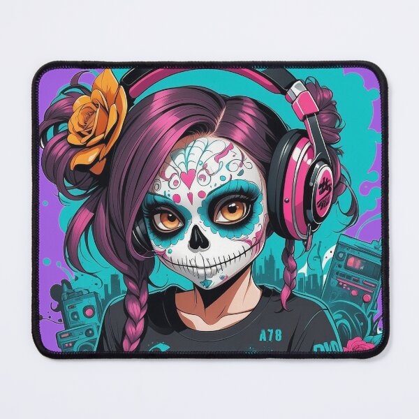Item preview, Pink Headphones Sugar Skull Girl designed and sold by A78-Designs.