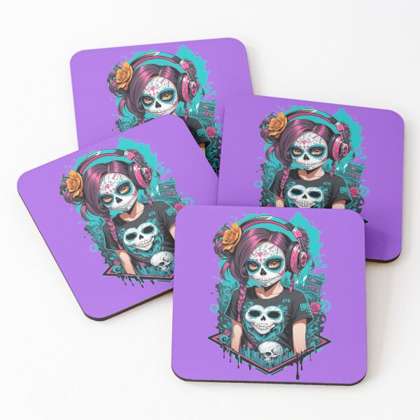 Item preview, Pink Headphones Sugar Skull Girl designed and sold by A78-Designs.