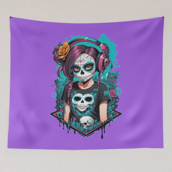 Item preview, Pink Headphones Sugar Skull Girl designed and sold by A78-Designs.