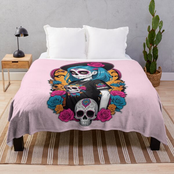 Artikelvorschau, Zuckerschädel-Mädchen mit schwarzem Hut und Rosen entworfen und verkauft von A78-Designs.
