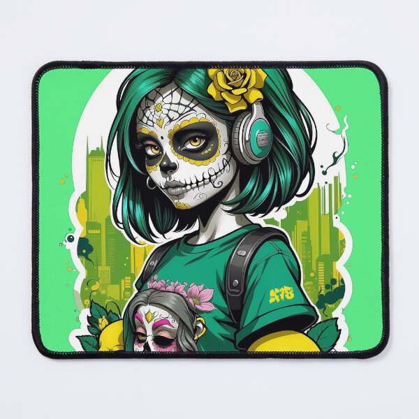 Item preview, Sugar Skull Girl with Green Hair & Yellow Rose designed and sold by A78-Designs.