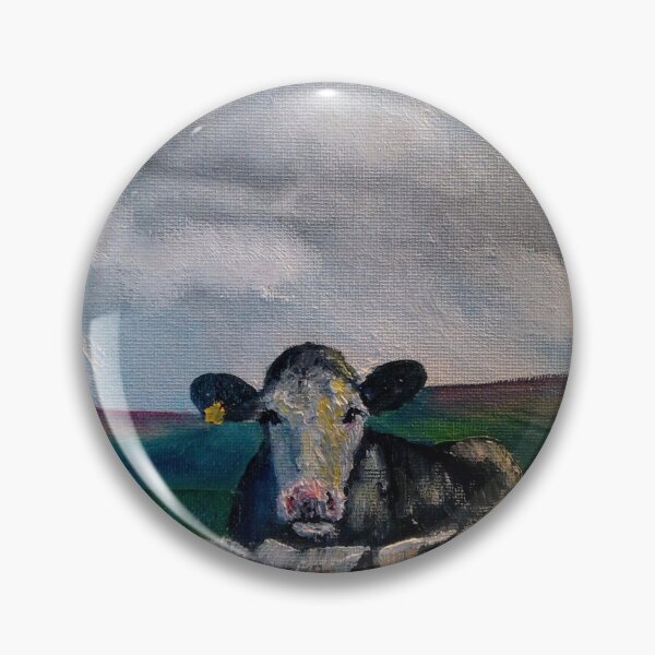 Item preview, Moo. Oil painting of a cow looking over a wall. designed and sold by camelotstudio.