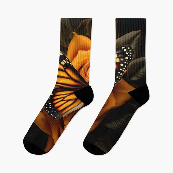 Item preview, Vibrant orange Monarch Butterfly with roses designed and sold by dcrc.
