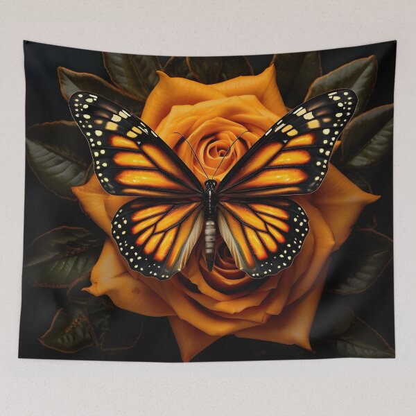 Item preview, Vibrant orange Monarch Butterfly with roses designed and sold by dcrc.