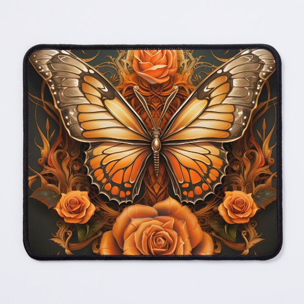 Item preview, Vibrant orange Monarch Butterfly with roses designed and sold by dcrc.