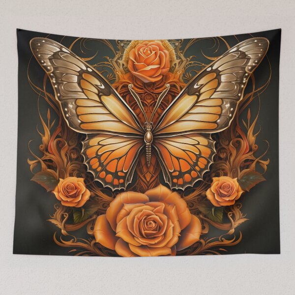 Item preview, Vibrant orange Monarch Butterfly with roses designed and sold by dcrc.