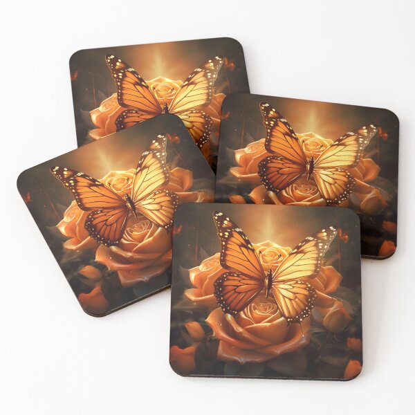 Item preview, vibrant orange monarch butterfly with roses designed and sold by dcrc.