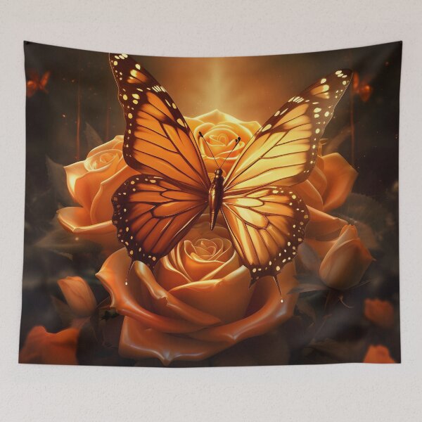 Item preview, vibrant orange monarch butterfly with roses designed and sold by dcrc.