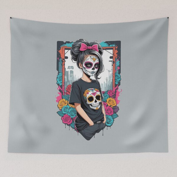 Item preview, Framed Sugar Skull Girl with Flowers designed and sold by A78-Designs.