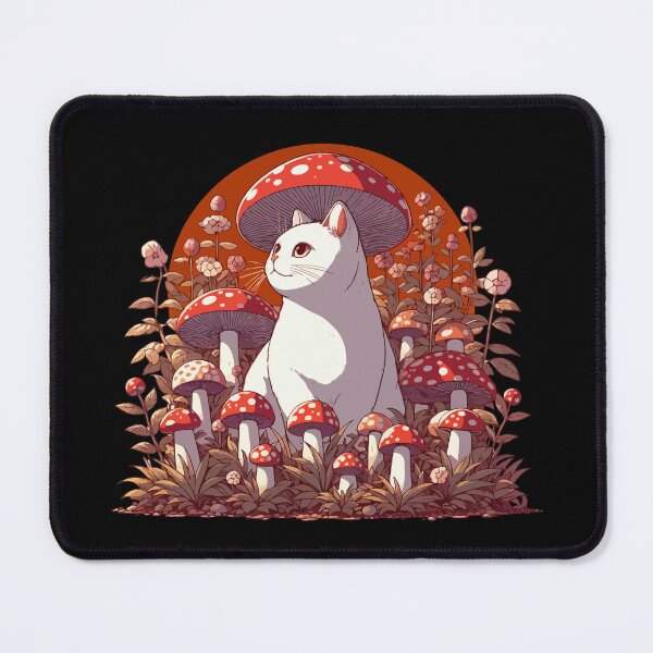 Item preview, Funny Vintage White Cat in Mushroom Garden designed and sold by TomFrontierArt.