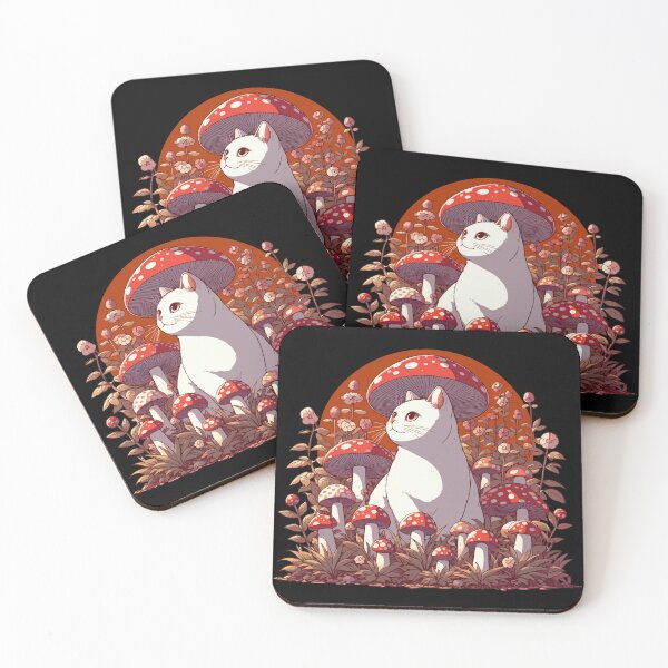 Item preview, Funny Vintage White Cat in Mushroom Garden designed and sold by TomFrontierArt.