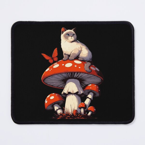 Item preview, Funny Vintage White Cat in Mushroom Garden designed and sold by TomFrontierArt.