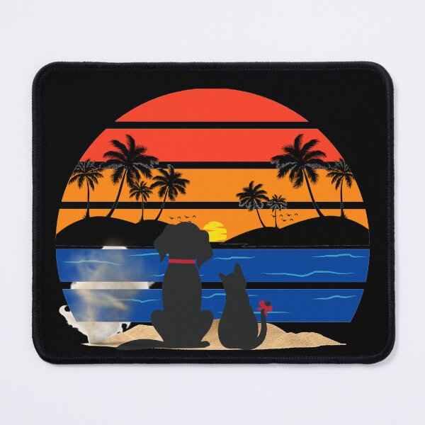 Item preview, cat and dog retro sunset beach designed and sold by Lumdiego.
