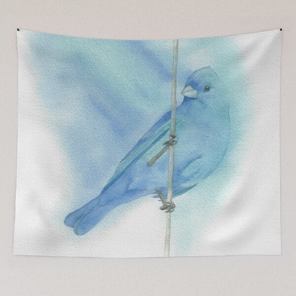 Item preview, indigo bunting bird watercolor painting designed and sold by L'Atelier Oranjade.