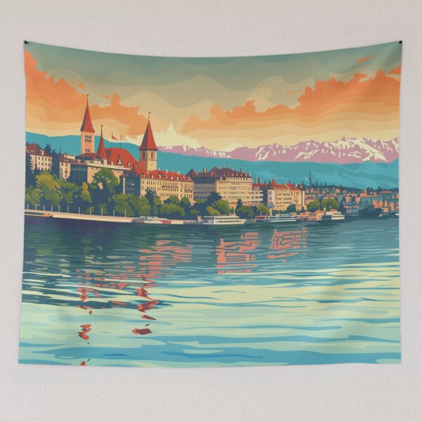 Item preview, A Pop Art Travel Print of Lausanne - Switzerland  designed and sold by StudioRedKoala.