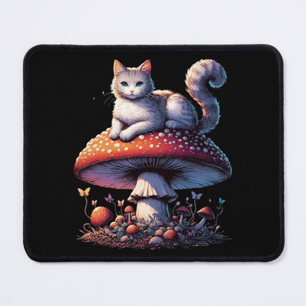 Item preview, Funny Vintage White Cat in Mushroom Garden designed and sold by TomFrontierArt.