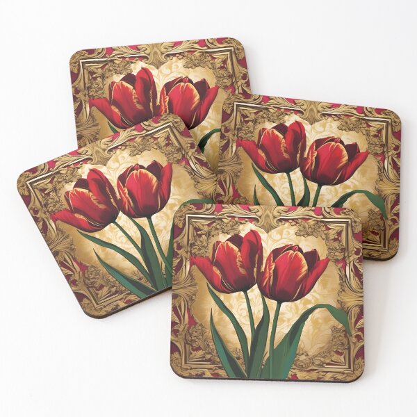 Item preview, Red Tulips With Gold Baroque designed and sold by DesignsByPrnces.