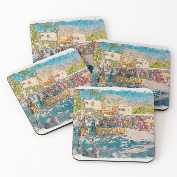Item preview, Puerto Pollensa Square Market Watercolour Effect designed and sold by GG WALL ART.