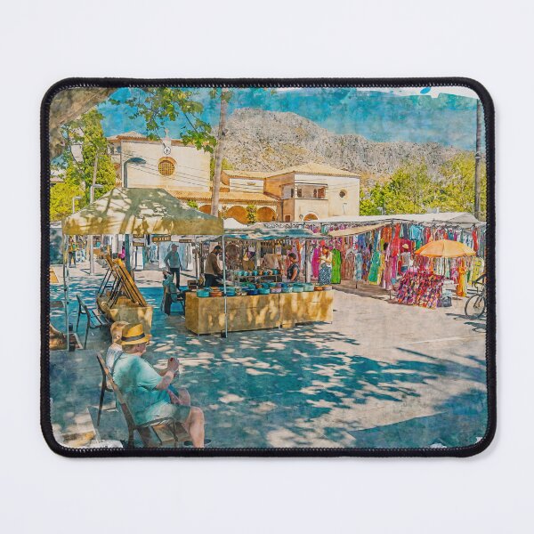 Item preview, Puerto Pollensa Square Market Watercolour Effect designed and sold by GG WALL ART.