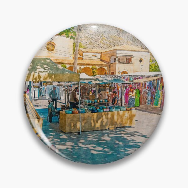 Item preview, Puerto Pollensa Square Market Watercolour Effect designed and sold by GG WALL ART.