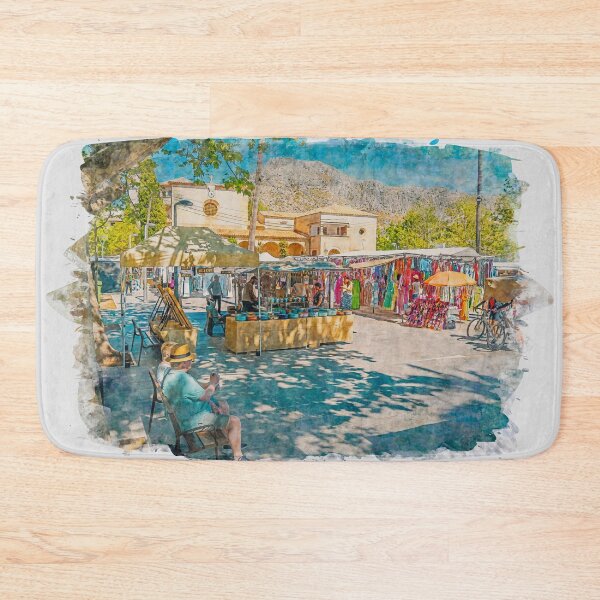 Item preview, Puerto Pollensa Square Market Watercolour Effect designed and sold by GG WALL ART.