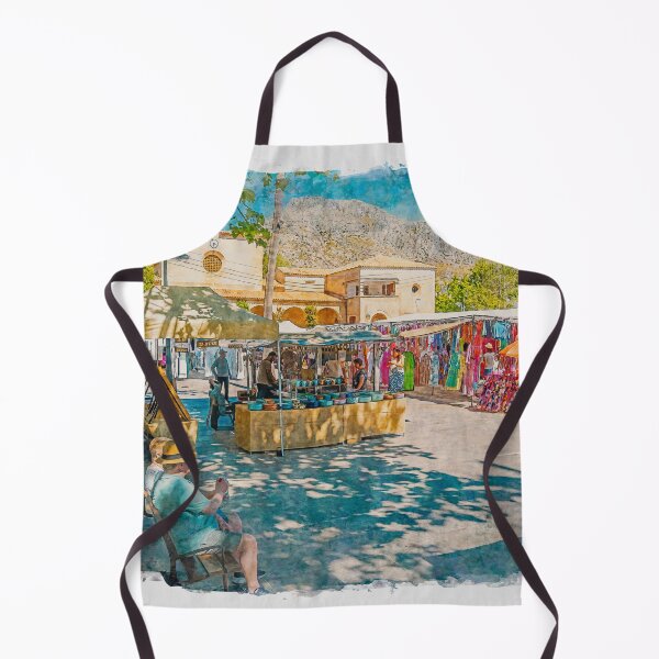 Item preview, Puerto Pollensa Square Market Watercolour Effect designed and sold by GG WALL ART.