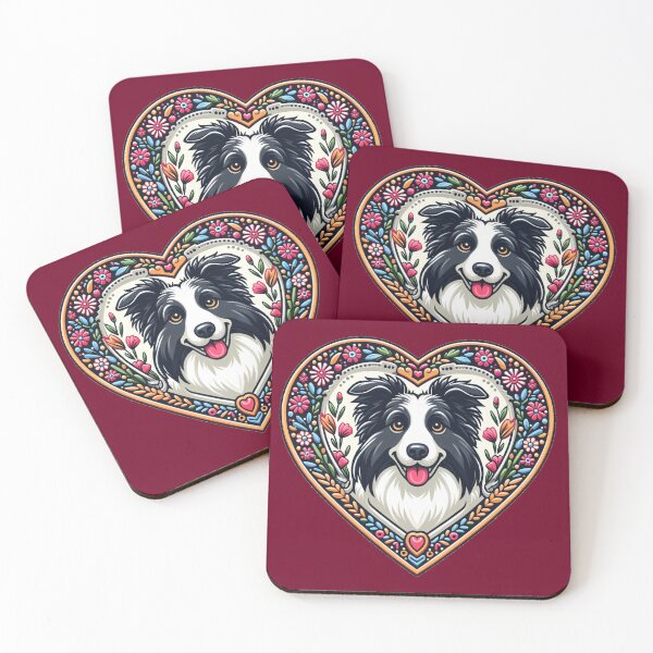 Item preview, Border Collie Black And White Cottagecore Dog Valentine's Heart designed and sold by CoffeeIsATrip.