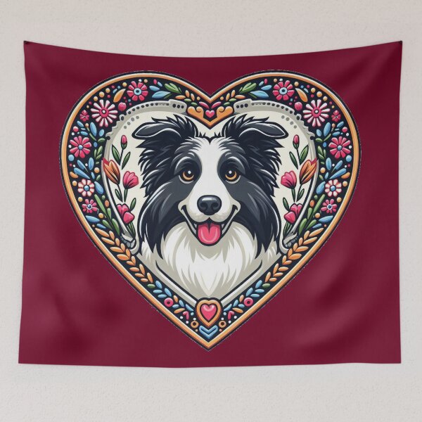 Item preview, Border Collie Black And White Cottagecore Dog Valentine's Heart designed and sold by CoffeeIsATrip.