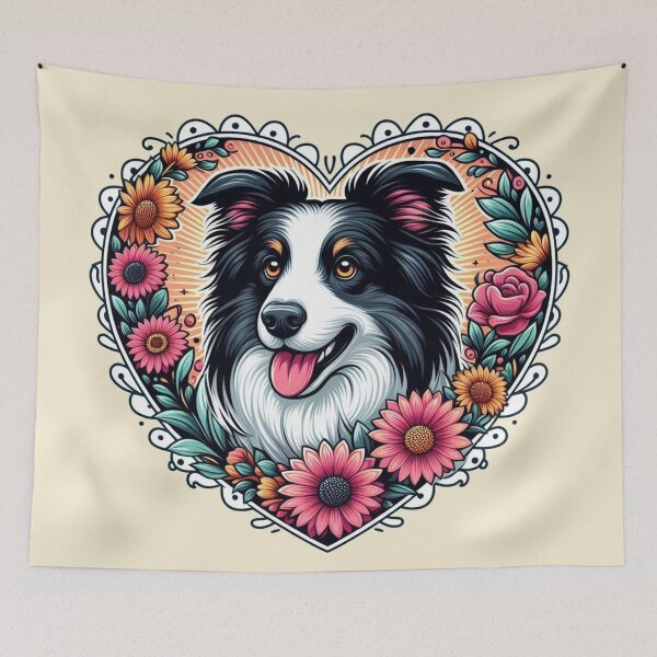 Item preview, Border Collie Tri Color Cottagecore Dog Valentine's Day Flowers designed and sold by CoffeeIsATrip.