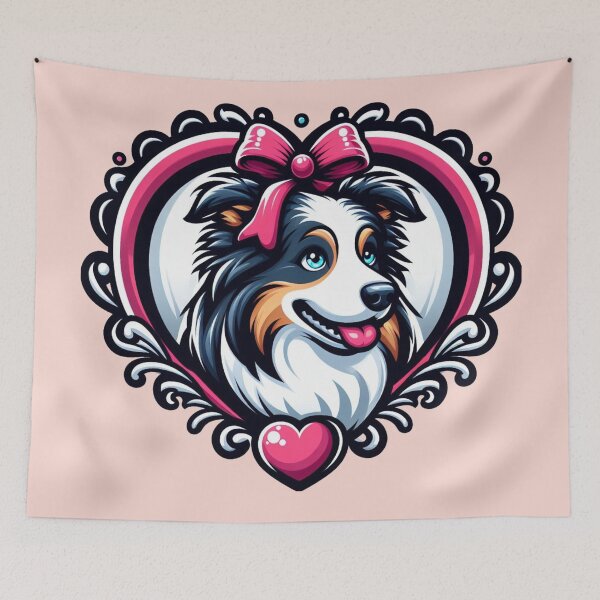 Item preview, Border Collie Tri Color Aussie Herding Dog Valentine's Day Hearts designed and sold by CoffeeIsATrip.