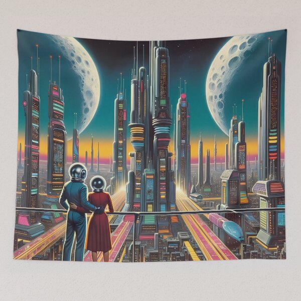 Item preview, Neon Nightscape: Dual-Moon City designed and sold by LivingArtClips.