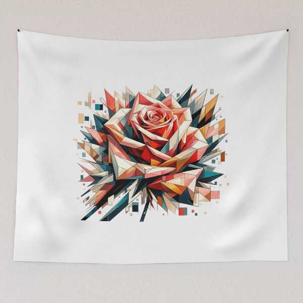 Item preview, A rose designed in a cubist style with multi-faceted, geometric shapes and a vibrant color spectrum. designed and sold by NexusSales.