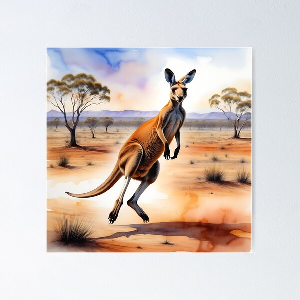 Item preview, Watercolor, kangaroo in the outback designed and sold by IAmagineFR.