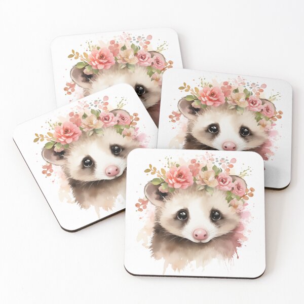 Item preview, Cute watercolor opossum with pink flowers designed and sold by irashpi.
