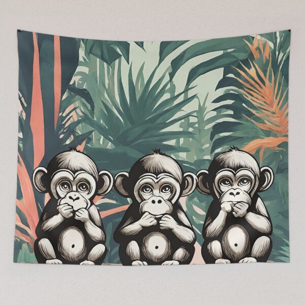 Item preview, Monkey See Monkey Do, Cute Baby Monkeys and Tropical Rainforest Background, Funny Monkey Art Gifts For Animal Lovers  designed and sold by Cuteanimalgifts.