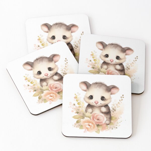 Item preview, Cute watercolor opossum with pink flowers designed and sold by irashpi.